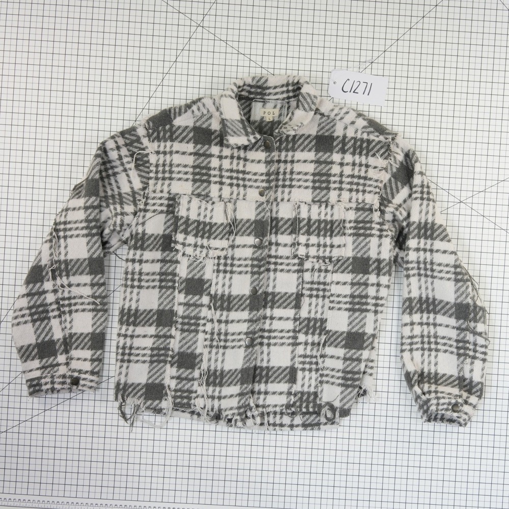 POL Anthropologie Shacket Jacket Women's Size Large Grey White Plaid Top - Picture 8 of 8